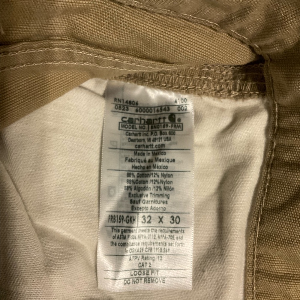 Carhartt FR Pants Mens 32x30 Khaki Flame Resistant CAT 2 FRB159 Loose Fit - Picture 7 of 11